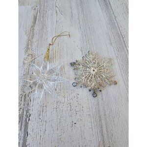 Vintage silver snowflake‎ beaded ornament star Xmas tree star with a gold top